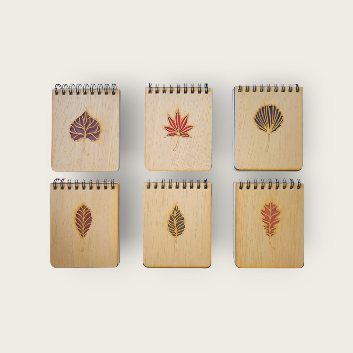 Wood Cover Mini Notebooks - Pack of 6|Plain|120 pages|90 gsm Off white paper