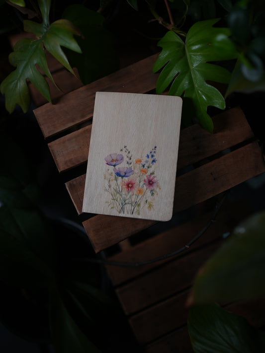 A6 Wood Cover Notebook (Flower Bunch)