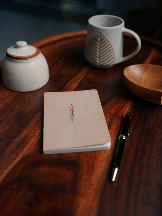 A6 Wood Cover Notebook (Red Flower)