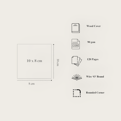 Wood Cover Mini Notebooks - Pack of 6|Plain|120 pages|90 gsm Off white paper